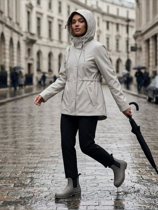 Hunter Jackets & Blazers - Hunter Abbey Short Rubberized Rain Jacket Light Gray Medium Waterproof Coat